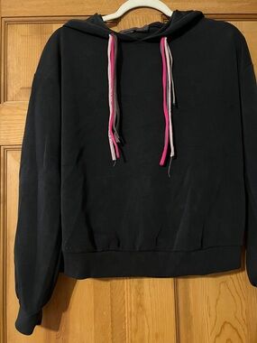 Peloton Black Hoodie with Pink and Gray Drawstrings